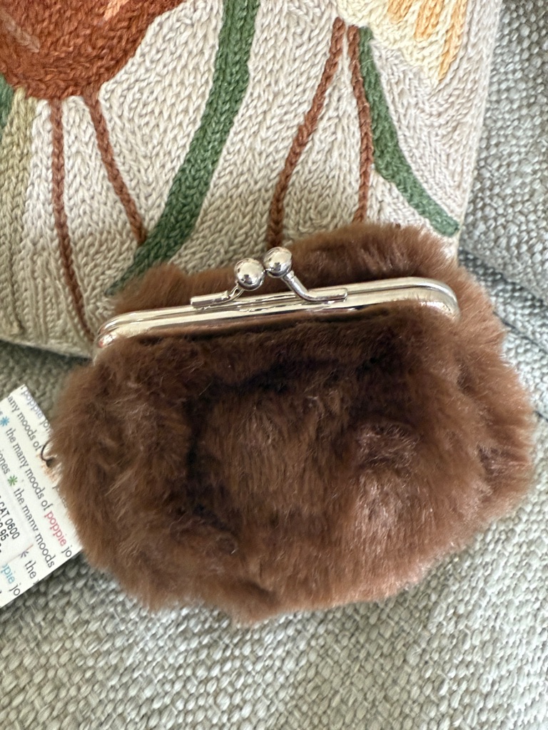 Poppie Jones Brown Faux Fur Mini Coin Purse With Gold Frame